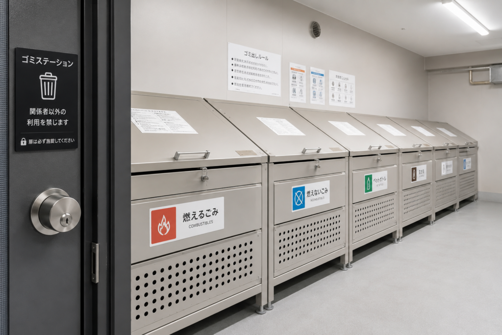 札幌の賃貸マンションで重要となる管理の行き届いたゴミ置き場のイメージ