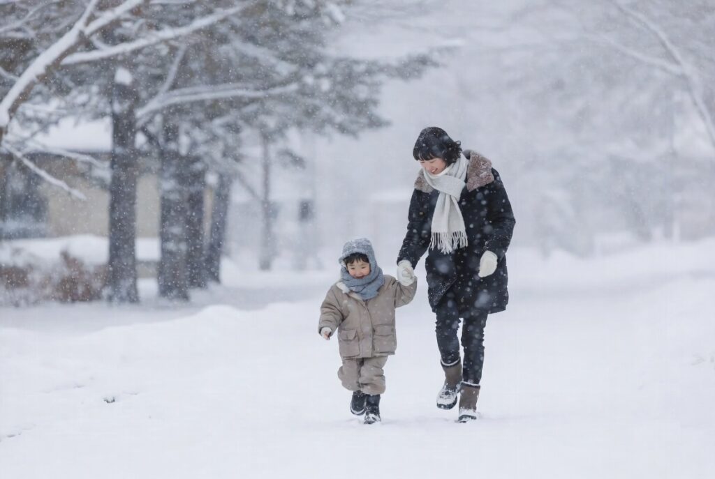 札幌移住後の子育てで直面する冬の雪道や通学路のイメージ